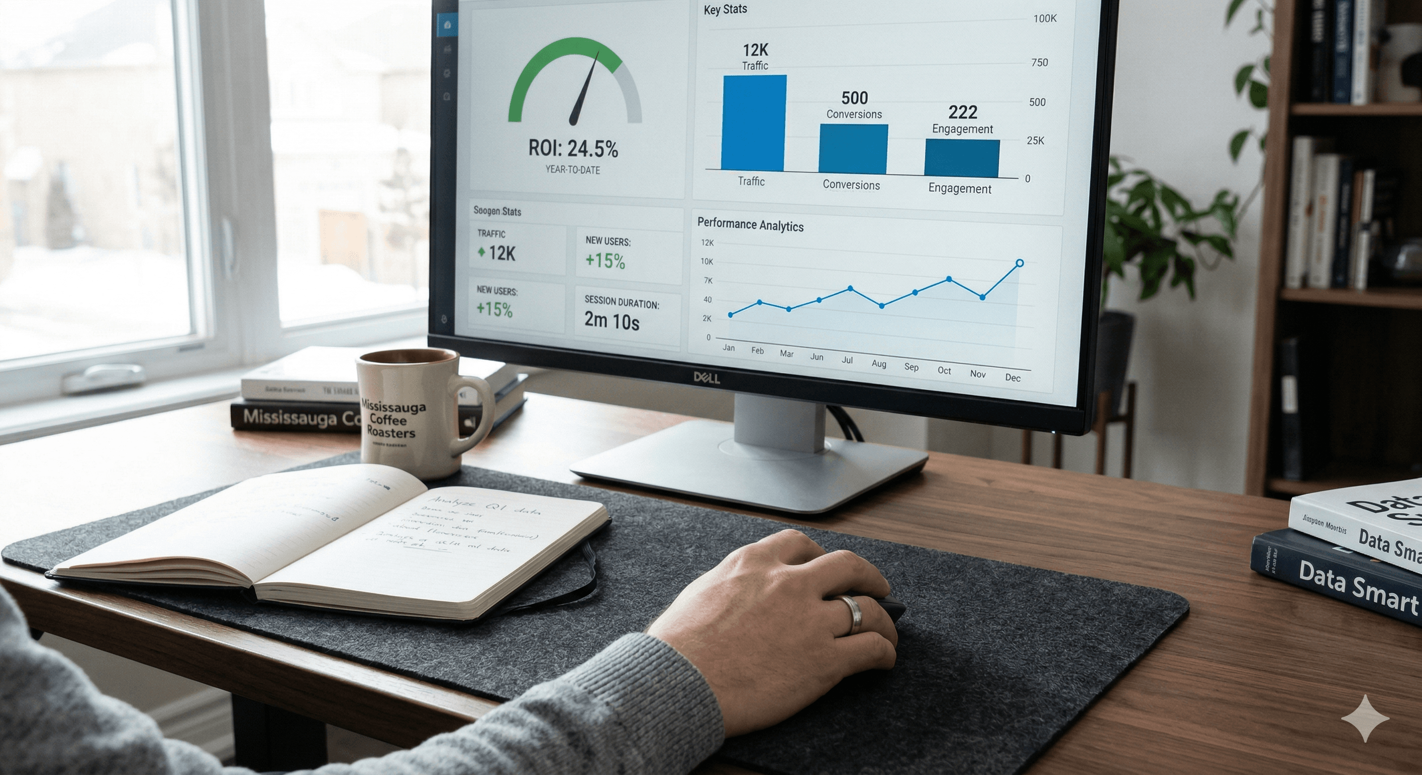 Data dashboard showing agentic workflow analytics and ROI metrics